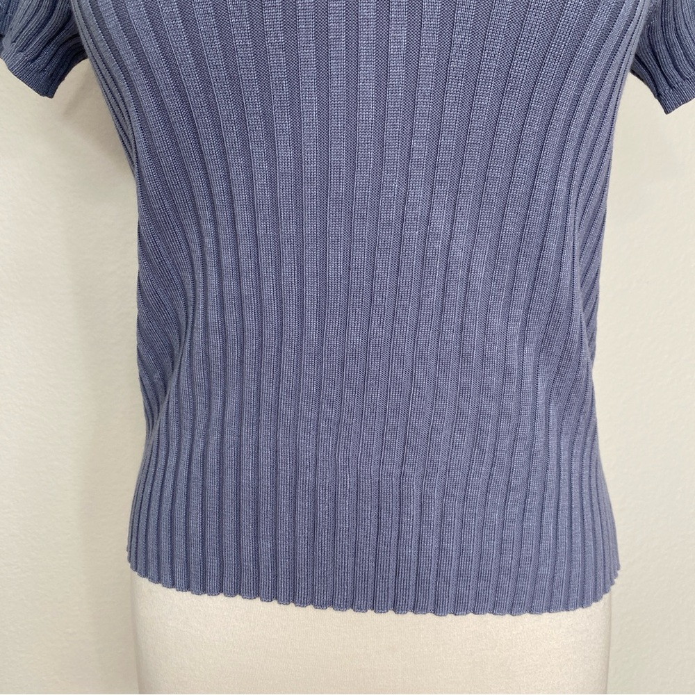 Talent Blue Gray Collared Ribbed V Neck Short Sleeve Soft Stretch Shirt Size 1X - Picture 6 of 15